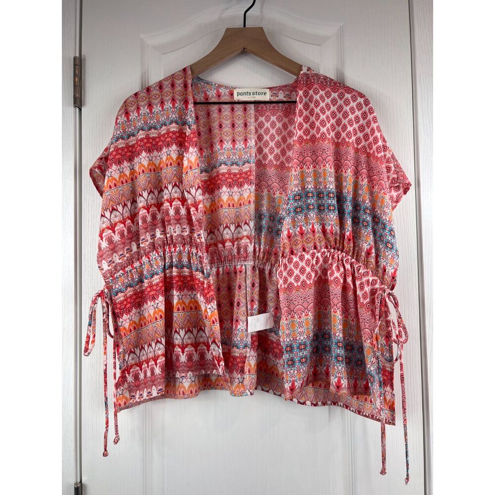 Pants Store Boutique Zilla Kimono Pink Boho Print Side Ties Girls Size M (10/12)